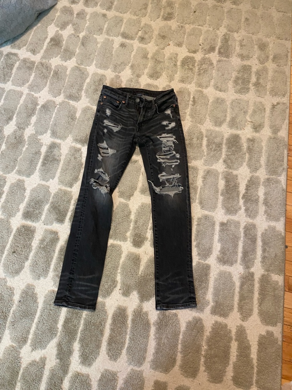 American Eagle Outfitters Black Distressed Slim Straight Jeans